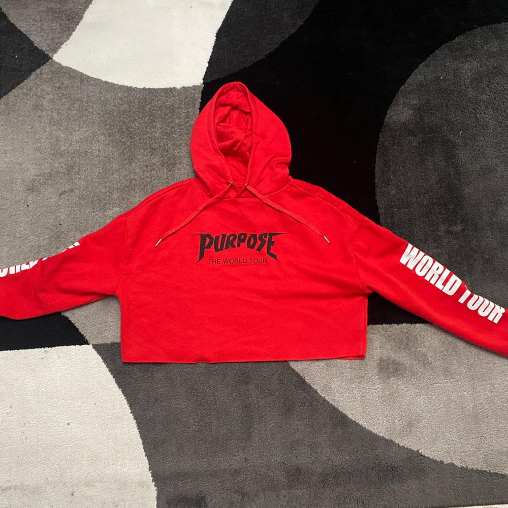 Justin Bieber Purpose World Tour Cropped Red Hoodie